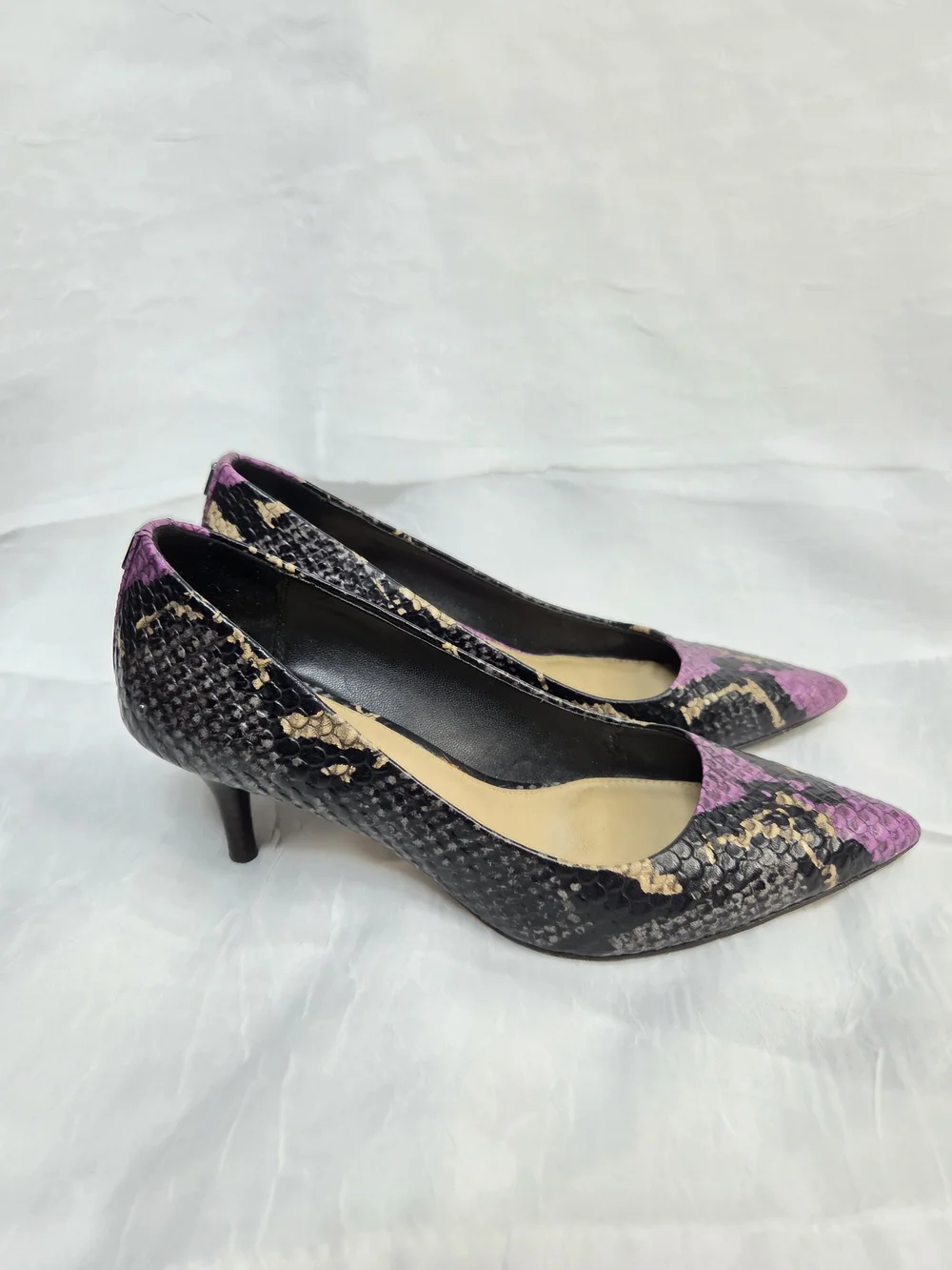 Coach Lacey Python Embossed Leather Purple + Black Snakeskin Pointed Toe Size 7B